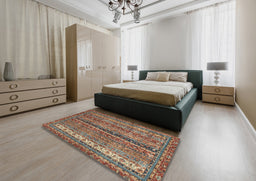 Abstract Dark Sienna Brown Oriental Rug in a Bedroom, abs2409