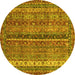 Round Machine Washable Oriental Yellow Modern Rug, wshabs2409yw