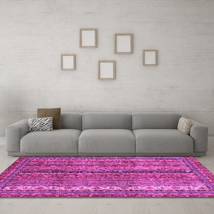 Machine Washable Oriental Pink Modern Rug in a Living Room, wshabs2409pnk