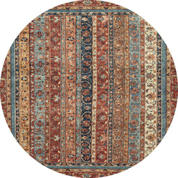 Round Abstract Dark Sienna Brown Oriental Rug, abs2409