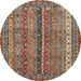 Round Abstract Dark Sienna Brown Oriental Rug, abs2409