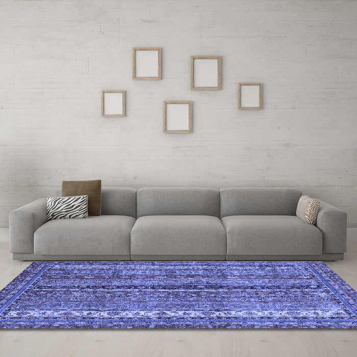 Machine Washable Oriental Blue Modern Rug in a Living Room, wshabs2409blu