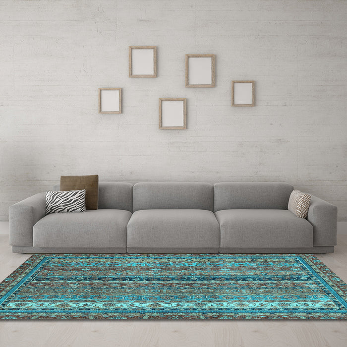 Machine Washable Oriental Light Blue Modern Rug in a Living Room, wshabs2409lblu
