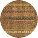 Round Machine Washable Oriental Brown Modern Rug, wshabs2409brn