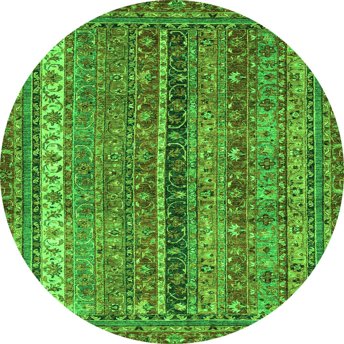 Round Machine Washable Oriental Green Modern Area Rugs, wshabs2409grn