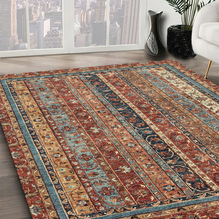 Machine Washable Abstract Dark Sienna Brown Rug in a Family Room, wshabs2409