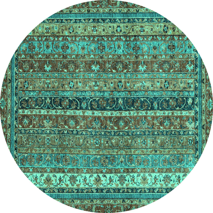 Round Machine Washable Oriental Turquoise Modern Area Rugs, wshabs2409turq