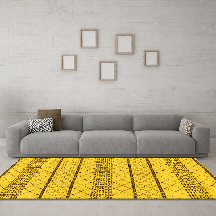 Machine Washable Solid Yellow Modern Rug in a Living Room, wshabs240yw
