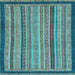 Square Machine Washable Oriental Light Blue Modern Rug, wshabs2410lblu