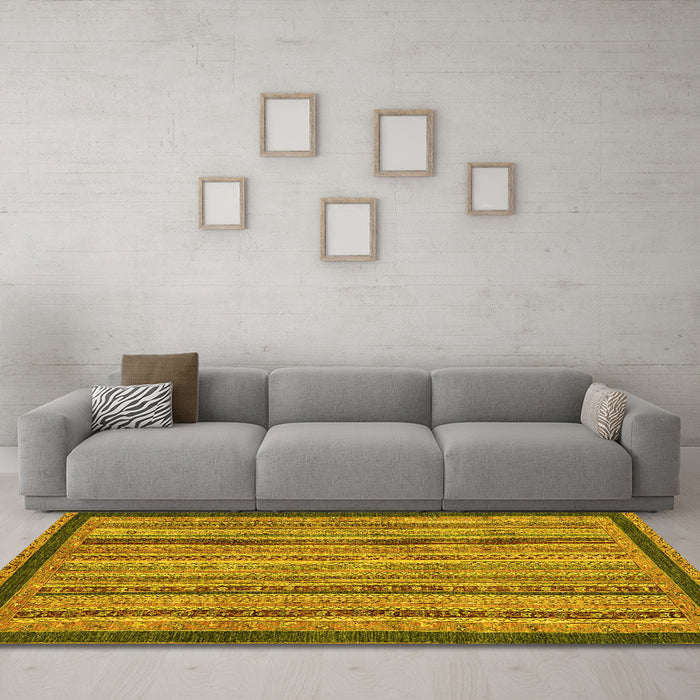 Machine Washable Oriental Yellow Modern Rug in a Living Room, wshabs2410yw