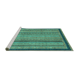Sideview of Machine Washable Oriental Turquoise Modern Area Rugs, wshabs2410turq