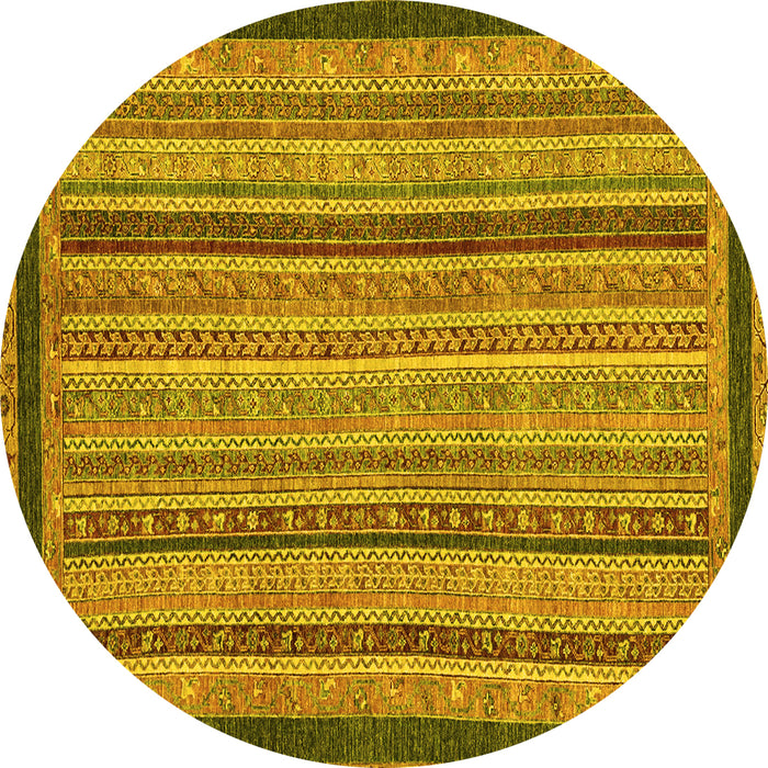 Round Machine Washable Oriental Yellow Modern Rug, wshabs2410yw