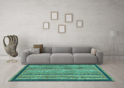 Machine Washable Oriental Turquoise Modern Area Rugs in a Living Room,, wshabs2410turq