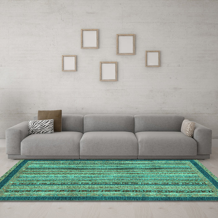 Machine Washable Oriental Turquoise Modern Area Rugs in a Living Room,, wshabs2410turq