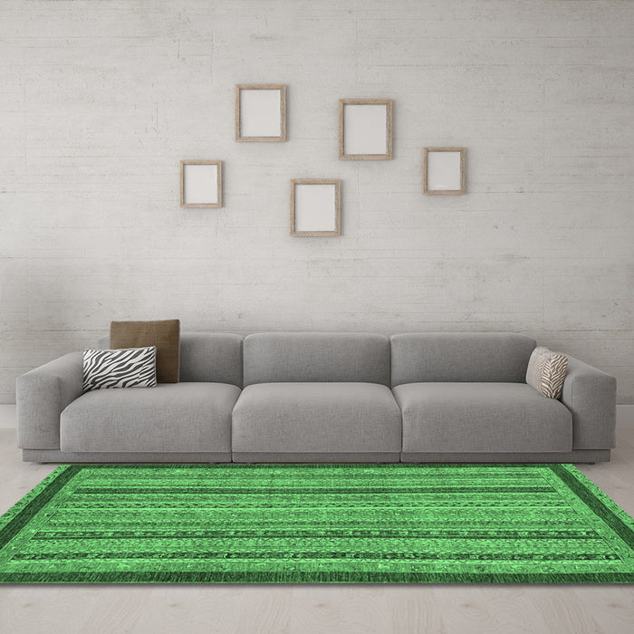 Machine Washable Oriental Emerald Green Modern Area Rugs in a Living Room,, wshabs2410emgrn