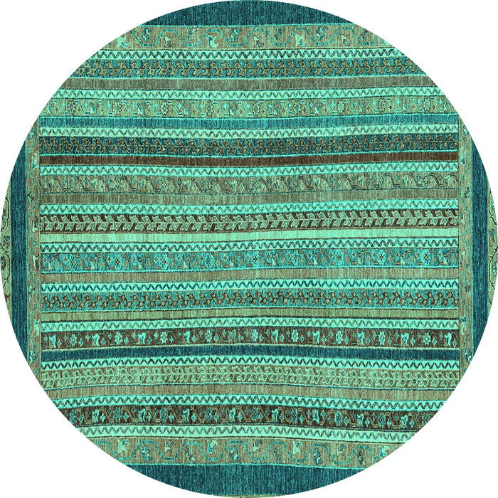 Round Machine Washable Oriental Turquoise Modern Area Rugs, wshabs2410turq