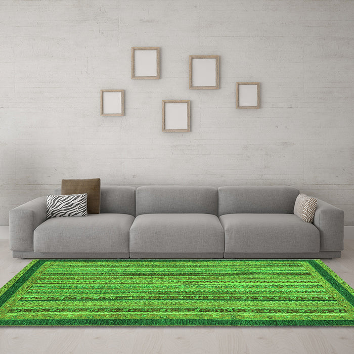 Machine Washable Oriental Green Modern Area Rugs in a Living Room,, wshabs2410grn
