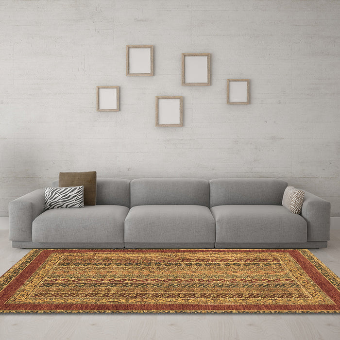 Machine Washable Oriental Brown Modern Rug in a Living Room,, wshabs2411brn