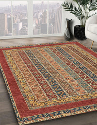 Abstract Fire Brick Red Oriental Rug, abs2411