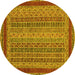 Round Machine Washable Oriental Yellow Modern Rug, wshabs2411yw