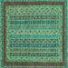 Square Machine Washable Oriental Turquoise Modern Area Rugs, wshabs2411turq