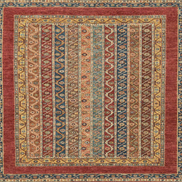 Square Abstract Fire Brick Red Oriental Rug, abs2411