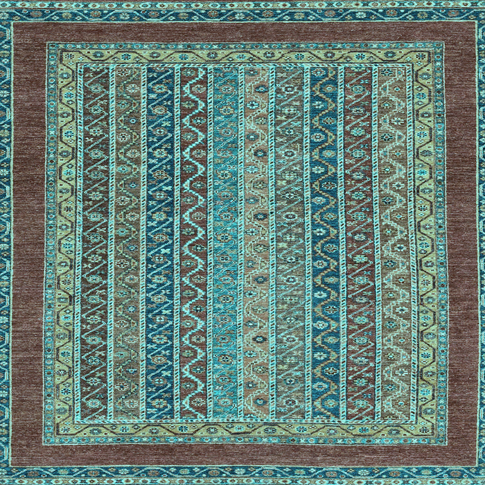 Square Machine Washable Oriental Light Blue Modern Rug, wshabs2411lblu