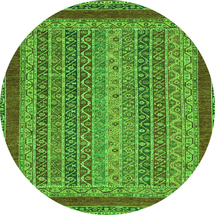 Round Machine Washable Oriental Green Modern Area Rugs, wshabs2411grn