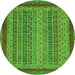 Round Machine Washable Oriental Green Modern Area Rugs, wshabs2411grn