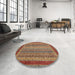 Round Machine Washable Abstract Fire Brick Red Rug in a Office, wshabs2411
