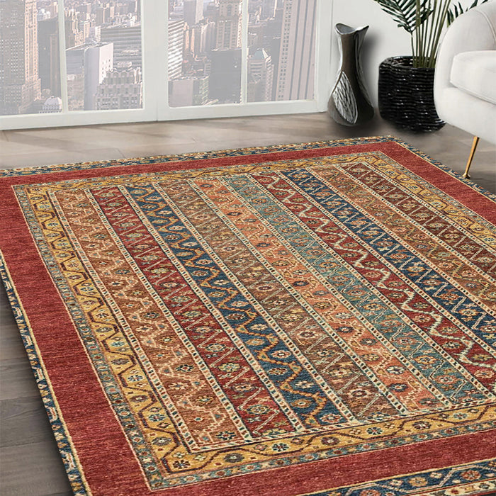 Abstract Fire Brick Red Oriental Rug in Family Room, abs2411