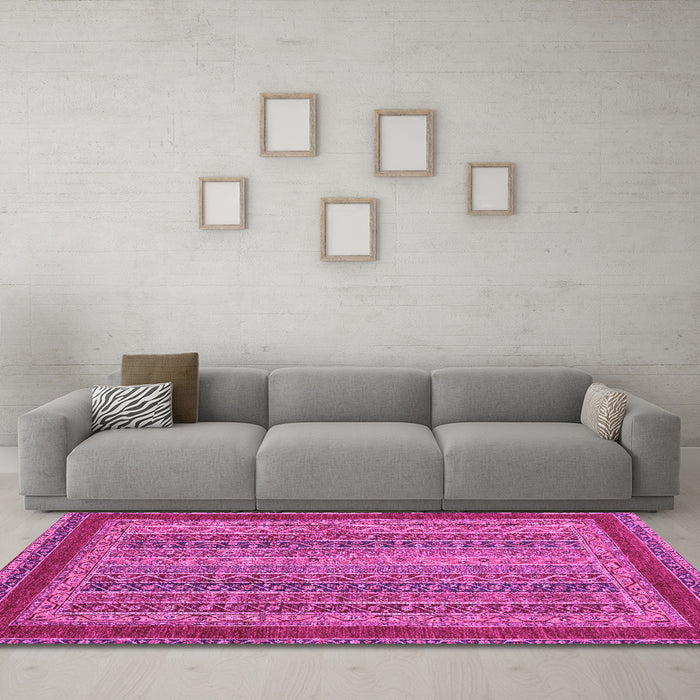 Machine Washable Oriental Pink Modern Rug in a Living Room, wshabs2411pnk
