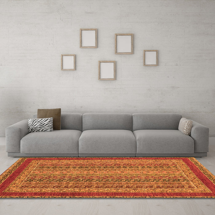 Machine Washable Oriental Orange Modern Area Rugs in a Living Room, wshabs2411org