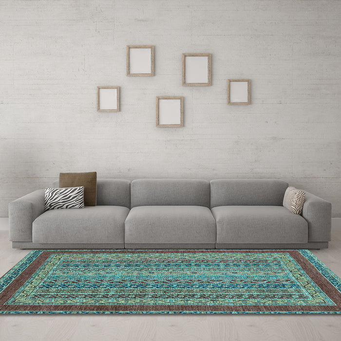 Machine Washable Oriental Light Blue Modern Rug in a Living Room, wshabs2411lblu