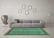 Machine Washable Oriental Turquoise Modern Area Rugs in a Living Room,, wshabs2411turq