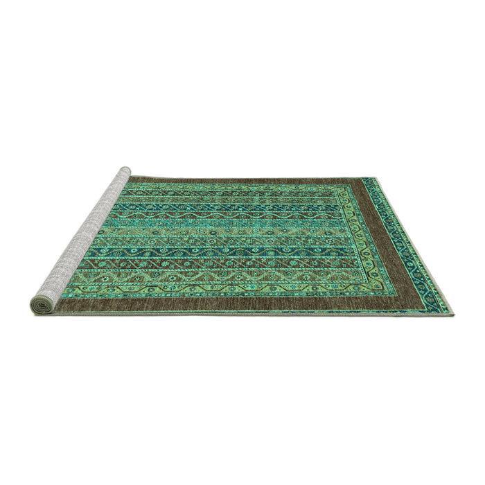 Sideview of Machine Washable Oriental Turquoise Modern Area Rugs, wshabs2411turq