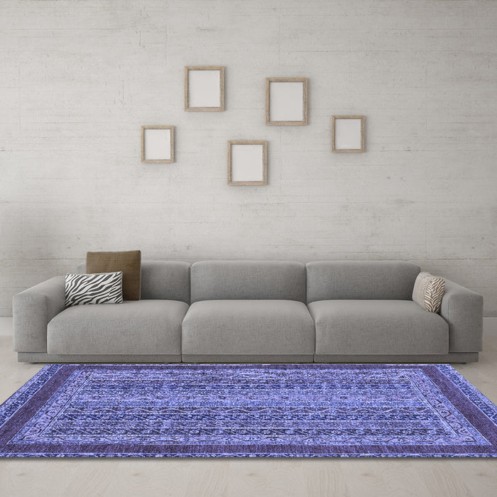 Machine Washable Oriental Blue Modern Rug in a Living Room, wshabs2411blu