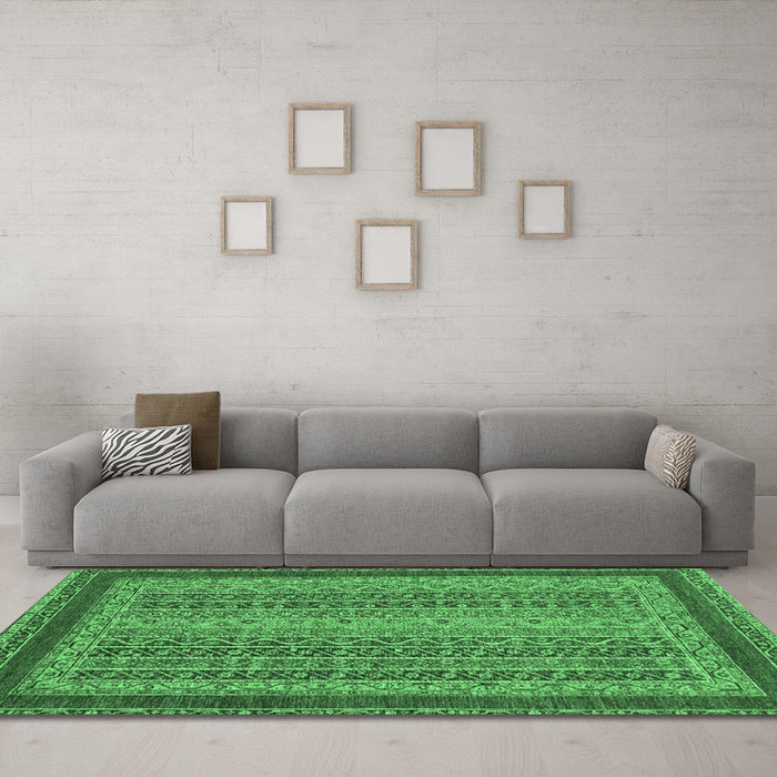 Machine Washable Oriental Emerald Green Modern Area Rugs in a Living Room,, wshabs2411emgrn