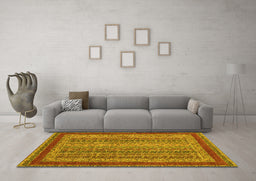Machine Washable Oriental Yellow Modern Rug in a Living Room, wshabs2411yw