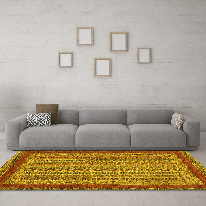 Machine Washable Oriental Yellow Modern Rug in a Living Room, wshabs2411yw