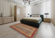 Abstract Fire Brick Red Oriental Rug in a Bedroom, abs2411