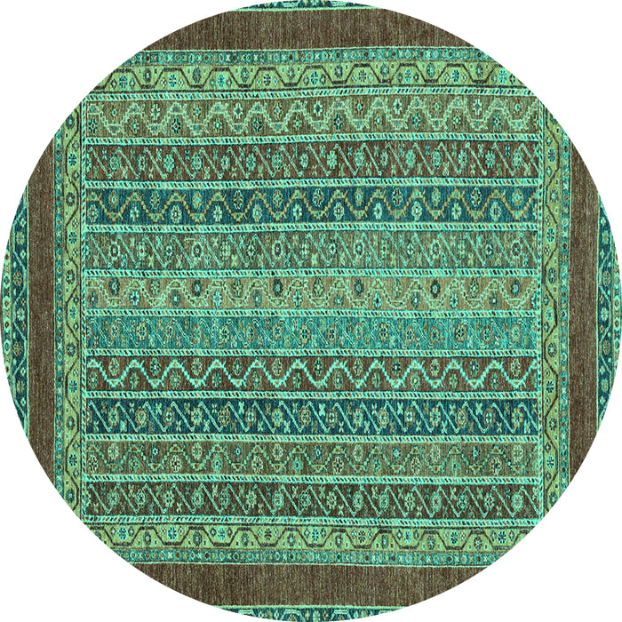 Round Machine Washable Oriental Turquoise Modern Area Rugs, wshabs2411turq