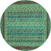 Round Machine Washable Oriental Turquoise Modern Area Rugs, wshabs2411turq