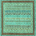 Square Machine Washable Oriental Turquoise Modern Area Rugs, wshabs2412turq