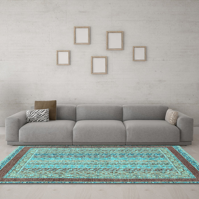 Machine Washable Oriental Light Blue Modern Rug in a Living Room, wshabs2412lblu