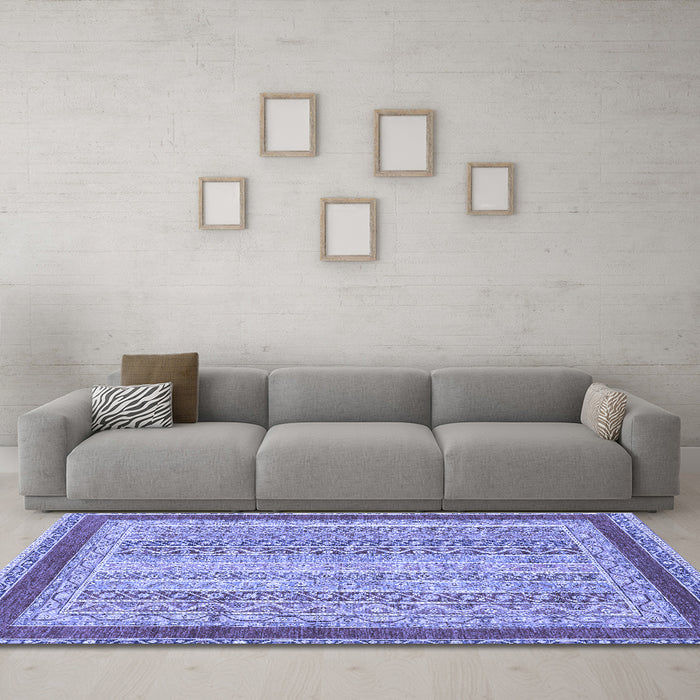 Machine Washable Oriental Blue Modern Rug in a Living Room, wshabs2412blu