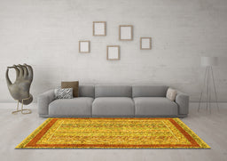 Machine Washable Oriental Yellow Modern Rug in a Living Room, wshabs2412yw