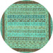 Round Machine Washable Oriental Turquoise Modern Area Rugs, wshabs2412turq