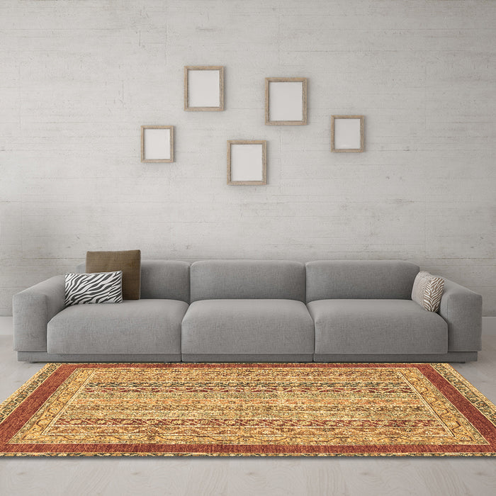 Machine Washable Oriental Brown Modern Rug in a Living Room,, wshabs2412brn