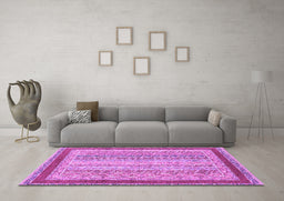 Machine Washable Oriental Purple Modern Area Rugs in a Living Room, wshabs2412pur